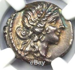 Julius Caesar AR Denarius Coin 48 BC (Venus, Aeneas, Rainbow Tone) NGC AU