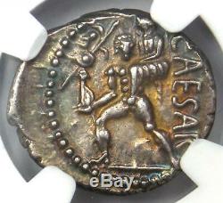 Julius Caesar AR Denarius Coin 48 BC (Venus, Aeneas, Rainbow Tone) NGC AU