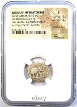 Julius Caesar AR Denarius Silver Elephant Roman Coin 49 BC Certified NGC Fine
