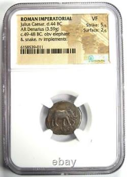 Julius Caesar AR Denarius Silver Elephant Roman Coin 49 BC Certified NGC VF