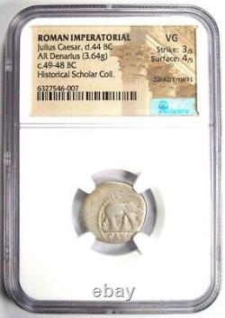 Julius Caesar AR Denarius Silver Elephant Roman Coin 49 BC Certified NGC VG