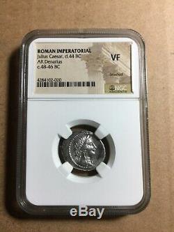 Julius Caesar d 44BC 48BC Roman Imperatorial. Silver Denarius NGC Certified Coin