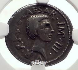LEPIDUS JULIUS CAESAR Ally Triumvir Augustus 43BC Silver Roman Coin NGC i71703