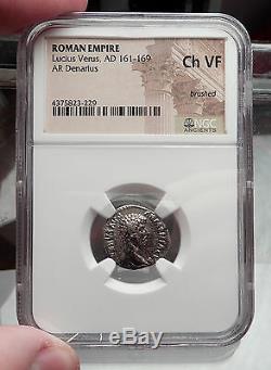 LUCIUS VERUS 164AD Rome Ancient Denarius Silver Roman Coin MARS NGC Ch VF i59831