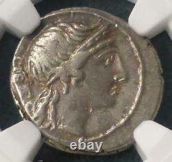 M. Herennius Roman Republic AR Denarius, 108/7 NGC VF Coin, Very Fine Ancient