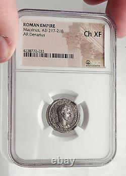 MACRINUS 217AD Rome Authentic Ancient Silver Roman Coin w FELICITAS NGC i62486