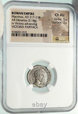MACRINUS Authentic Ancient 218AD VICTORIA PARTHICA Silver Roman Coin NGC i84936