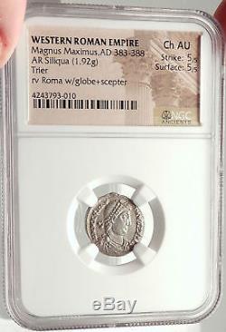 MAGNUS MAXIMUS Authentic Ancient 384AD Silver Siliqua Roman Coin NGC i69592