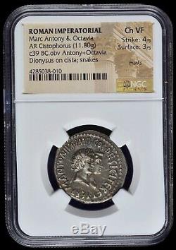 MARC ANTONY & OCTAVIA 39 BC Ephesus Authentic Ancient Roman Silver Coin NGC ChVF