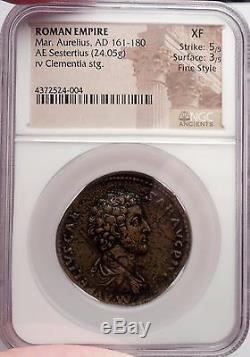 MARCUS AURELIUS 161AD NGC Certified XF Fine Style Authentic Ancient Roman Coin