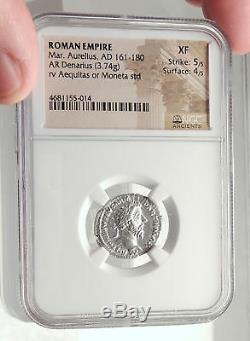 MARCUS AURELIUS Authentic Ancient 168AD Silver Roman Coin AEQUITAS NGC i71706
