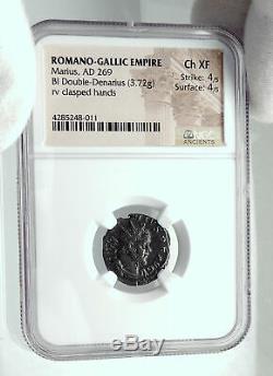 MARIUS Very Rare GALLIC Roman Empire Ancient Cologne Coin HANDS SHAKE NGC i78894
