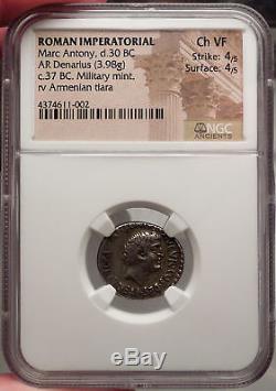 MARK ANTONY 36 BC. Armenian CONQUEST Tiara NGC Certified Ch VF Silver Roman Coin