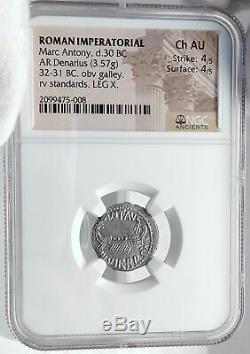 MARK ANTONY Cleopatra Lover 32BC Ancient Silver Roman Coin LEGION X NGC i81775