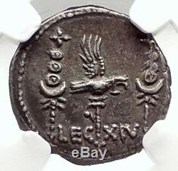 MARK ANTONY Cleopatra Lover 32BC Ancient Silver Roman Coin LEGION XIV NGC i75091