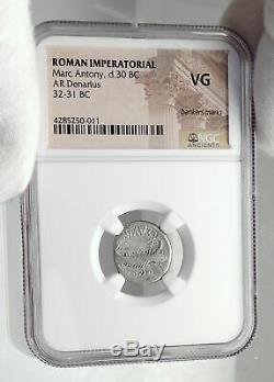 MARK ANTONY Cleopatra Lover 32BC Ancient Silver Roman Coin LEGION XIX NGC i80514