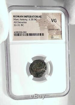 MARK ANTONY Cleopatra Lover 32BC Ancient Silver Roman Coin LEGION XX NGC i80504