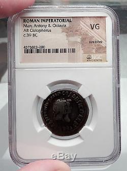 MARK ANTONY & OCTAVIA Augustus Sister Silver Tetradrachm Roman Coin NGC i60110