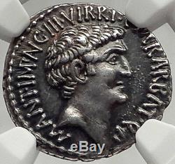 MARK ANTONY & Octavian -TRIUMVIRS 41BC Ancient Roman Silver Coin NGC AU 5/5 5/5
