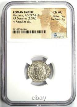 Macrinus AR Denarius Silver Roman Ancient Coin 217-218 AD NGC Choice AU