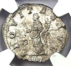 Macrinus AR Denarius Silver Roman Ancient Coin 217-218 AD NGC Choice AU