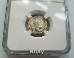 Macrinus Roman Empire AD 217-218 NGC AU Silver Denarius Long Beard Ancient Coin