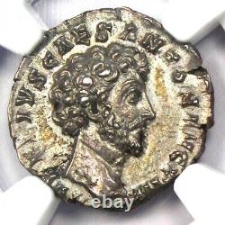 Marcus Aurelius AR Denarius Silver Roman Coin 161 AD. NGC Choice AU 5/5 Strike