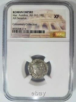 Marcus Aurelius Roman Empire NGC XF AD 161-180 AR Denarius Silver Ancient Coin