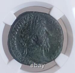 Marcus Aurelius Sestertius Legend In Wreath NGC VF Roman Coin
