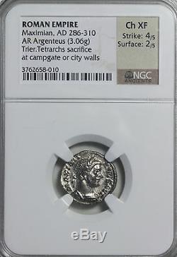 Maximian 286-310 AD AR Argenteus Trier Mint NGC CH XF Acient Roman Empire Coin