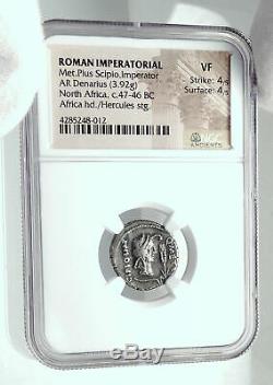 Metellus Scipio Enemy of Julius Caesar 47BC Ancient Silver Roman Coin NGC i78895