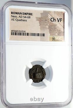 NERO Authentic Ancient Genuine 65AD Rome Roman Coin OWL ALTAR OLIVE NGC i82633
