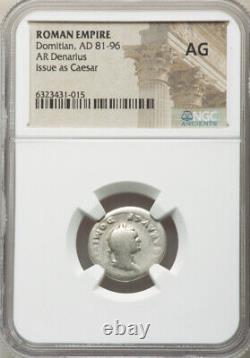 NGC AG Domitian 81-96 AD Roman Empire Caesar AR Denarius Silver Coin, Rare