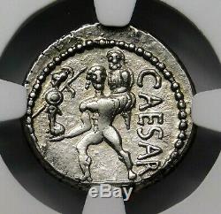 NGC AU 3/5-3/5. Julius Caesar 48-46 BC Stunning Rare Denarius Roman Silver Coin