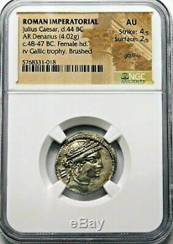 NGC AU 4/5-2/5 Julius Caesar 48-47 BC Exquisite Rare Denarius. Roman Silver Coin