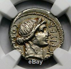 NGC AU 4/5-4/5. Julius Caesar. Exquisite Rare Denarius. Roman Silver Coin
