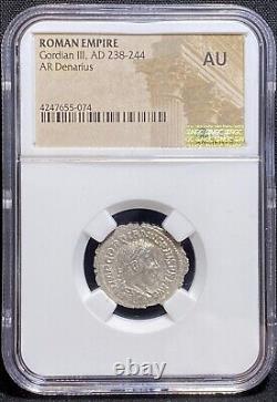 NGC AU Caesar Gordian III 238-244 AD Roman Empire Silver Denarius Coin HighGrade