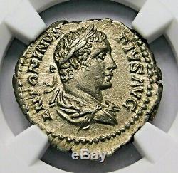 NGC AU. Caracalla. Stunning Denarius. Brother of Geta. Ancient Roman Silver Coin