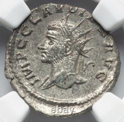 NGC AU Claudius II 268-270 AD, Roman Empire Caesar Rome, LEFT BUST Denarius Coin
