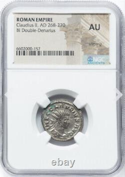 NGC AU Claudius II 268-270 AD Roman Empire Coin, NEPTUNE with TRIDENT & DOLPHIN