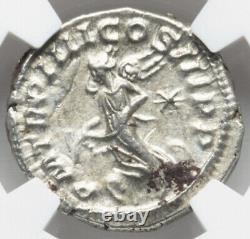 NGC AU Elagabalus Caesar 218-222 Roman Empire Denarius Coin, VICTORY on REVERSE