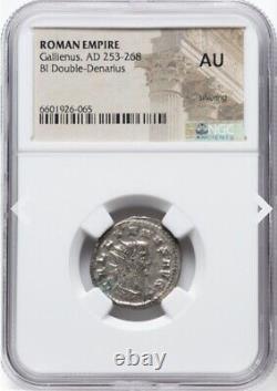 NGC AU Gallienus 253-268 AD, Caesar Roman Empire AR Double Denarius Silver Coin