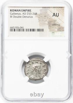 NGC AU Gallienus 253-268 AD, Caesar Roman Empire Double Denarius Silver Coin