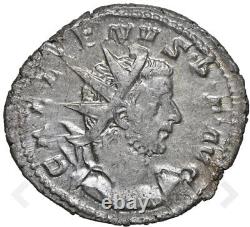 NGC AU Gallienus 253-268 Roman Empire AD Denarius Silver Coin, Captives & Trophy