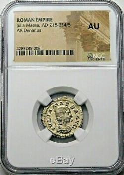 NGC AU. Julia Maesa. Stunning Denarius. Ancient Roman Silver Coin