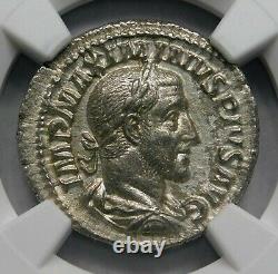 NGC AU. Maximinus I (235-238 AD) Exquisite Denarius. Ancient Roman Silver Coin