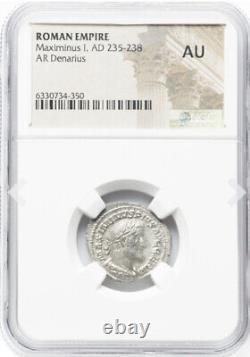 NGC AU Maximinus I Thrax 235-238 AD, Roman Empire, AR Denarius Coin, LUXURIOUS