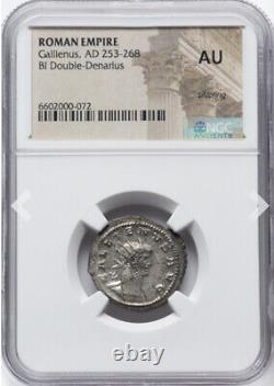 NGC AU Roman Empire Caesar Gallienus 253-268 AD, Rome Double Denarius Coin