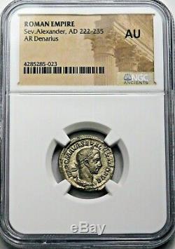 NGC AU. Severus Alexander. Outstanding Denarius. Ancient Roman Silver Coin