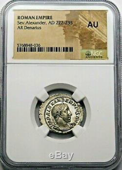 NGC AU. Severus Alexander. Outstanding Denarius. Ancient Roman Silver Coin